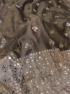 Banarasee Handwoven Tissue Zari Woven Mirror Work Saree-Earthy Brown