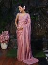 Banarasee Handwoven Shimmer Silk Saree With Handwoven Aari Motifs-Onion Pink