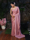 Banarasee Handwoven Shimmer Silk Saree With Handwoven Aari Motifs-Onion Pink