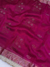 Banarasee Handwoven Tissue Saree With Swarovski Work Zari Border & Lace-Magenta