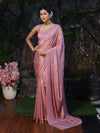 Banarasee Handwoven Shimmer Silk Saree With Handwoven Aari Motifs-Onion Pink