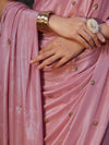 Banarasee Handwoven Shimmer Silk Saree With Handwoven Aari Motifs-Onion Pink