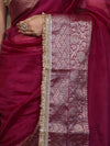 Banarasee Handwoven Plain Tissue Saree With Broad Zari Border & Lace-Dark Magenta