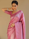Banarasee Kubera Pattu Soft Silk Saree With Silver Zari Work-Onion Pink