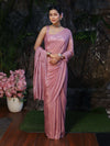 Banarasee Handwoven Shimmer Silk Saree With Handwoven Aari Motifs-Onion Pink