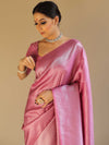 Banarasee Kubera Pattu Soft Silk Saree With Silver Zari Work-Onion Pink