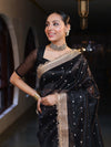 Banarasee Handwoven Tissue Saree With Zari Buti Design & Lace-Black