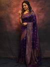 Banarasee Semi-Chiffon Saree With Antique Gold Zari Work-Violet