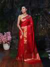 Banarasee Organza Mix Saree With Zari Buti Work & Border-Red