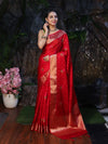 Banarasee Organza Mix Saree With Zari Buti Work & Border-Red