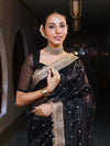 Banarasee Handwoven Tissue Saree With Zari Buti Design & Lace-Black