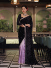 Banarasee Mirror Embroidered Velvet & Tissue Saree-Black