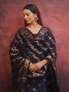 Banarasee Semi-Silk Salwar Kameez Fabric With Dupatta Set-Blue