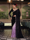 Banarasee Mirror Embroidered Velvet & Tissue Saree-Black