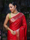 Banarasee Organza Mix Saree With Zari Buti Work & Border-Red