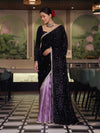 Banarasee Mirror Embroidered Velvet & Tissue Saree-Black