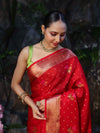 Banarasee Organza Mix Saree With Zari Buti Work & Border-Red
