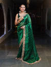Banarasee Handwoven Tissue Saree With Zari Buti Design & Lace-Green