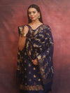 Banarasee Semi-Silk Salwar Kameez Fabric With Dupatta Set-Blue