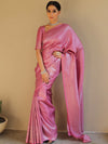 Banarasee Kubera Pattu Soft Silk Saree With Silver Zari Work-Onion Pink