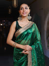 Banarasee Handwoven Tissue Saree With Zari Buti Design & Lace-Green