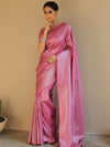Banarasee Kubera Pattu Soft Silk Saree With Silver Zari Work-Onion Pink