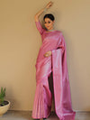 Banarasee Kubera Pattu Soft Silk Saree With Silver Zari Work-Onion Pink