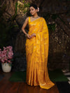 Banarasee Pure Chiniya Silk Saree With Zari Work & Floral Border-Yellow