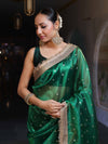 Banarasee Handwoven Tissue Saree With Zari Buti Design & Lace-Green