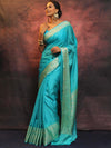 Banarasee Handwoven Semi Silk Plain Saree With Zari Border-Blue