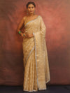 Banarasee Handwoven Tissue Saree With Zig-Zag Design & Broder Lace-Beige