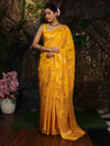 Banarasee Pure Chiniya Silk Saree With Zari Work & Floral Border-Yellow