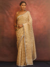 Banarasee Handwoven Tissue Saree With Zig-Zag Design & Broder Lace-Beige