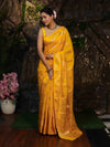 Banarasee Pure Chiniya Silk Saree With Zari Work & Floral Border-Yellow