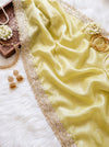Banarasee Tissue Saree With Handwork Motifs & Mirror Work Lace-Light Yellow