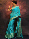 Banarasee Handwoven Semi Silk Plain Saree With Zari Border-Blue