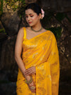 Banarasee Pure Chiniya Silk Saree With Zari Work & Floral Border-Yellow