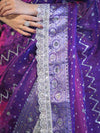 Banarasee Tissue Hand Embroidered Mirror Work Saree With Pearl Motifs & Swarovski Work-Violet & Magenta