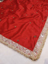 Banarasee Tissue Saree With Handwoven Motifs & Mirror Work Lace-Deep Red