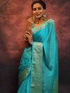 Banarasee Handwoven Semi Silk Plain Saree With Zari Border-Blue
