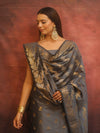 Banarasee Semi-Silk Salwar Kameez Fabric With Dupatta Set-Grey