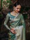 Banarasee Handwoven Dual Shade Plain Tissue Saree With Broad Zari Border & Lace-Green