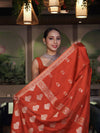 Banarasee Handloom Semi Silk Saree With Sona Rupa Zari Work & Border-Rust
