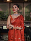Banarasee Handloom Semi Silk Saree With Sona Rupa Zari Work & Border-Rust
