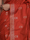Banarasee Handloom Semi Silk Saree With Sona Rupa Zari Work & Border-Rust