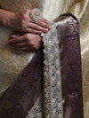 Banarasee Handwoven Tissue Saree With Zari Jaal Design Contrast Border & Lace-Beige & Purple