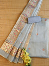 Kota Doria Gottapatti Work Salwar Kameez With Dupatta Set-Grey