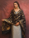 Banarasee Semi-Silk Salwar Kameez Fabric With Contrast Dupatta Set-Grey & Black