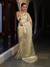 Banarasee Organza Mix Saree With Silver Zari Buti Design & Border-Light Yellow
