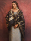 Banarasee Semi-Silk Salwar Kameez Fabric With Contrast Dupatta Set-Grey & Black